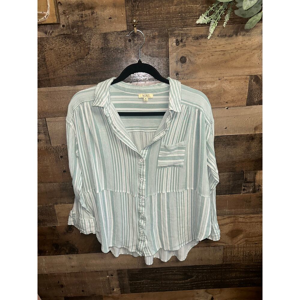 Kori America 100% rayon Striped Button Down Shirt Size M